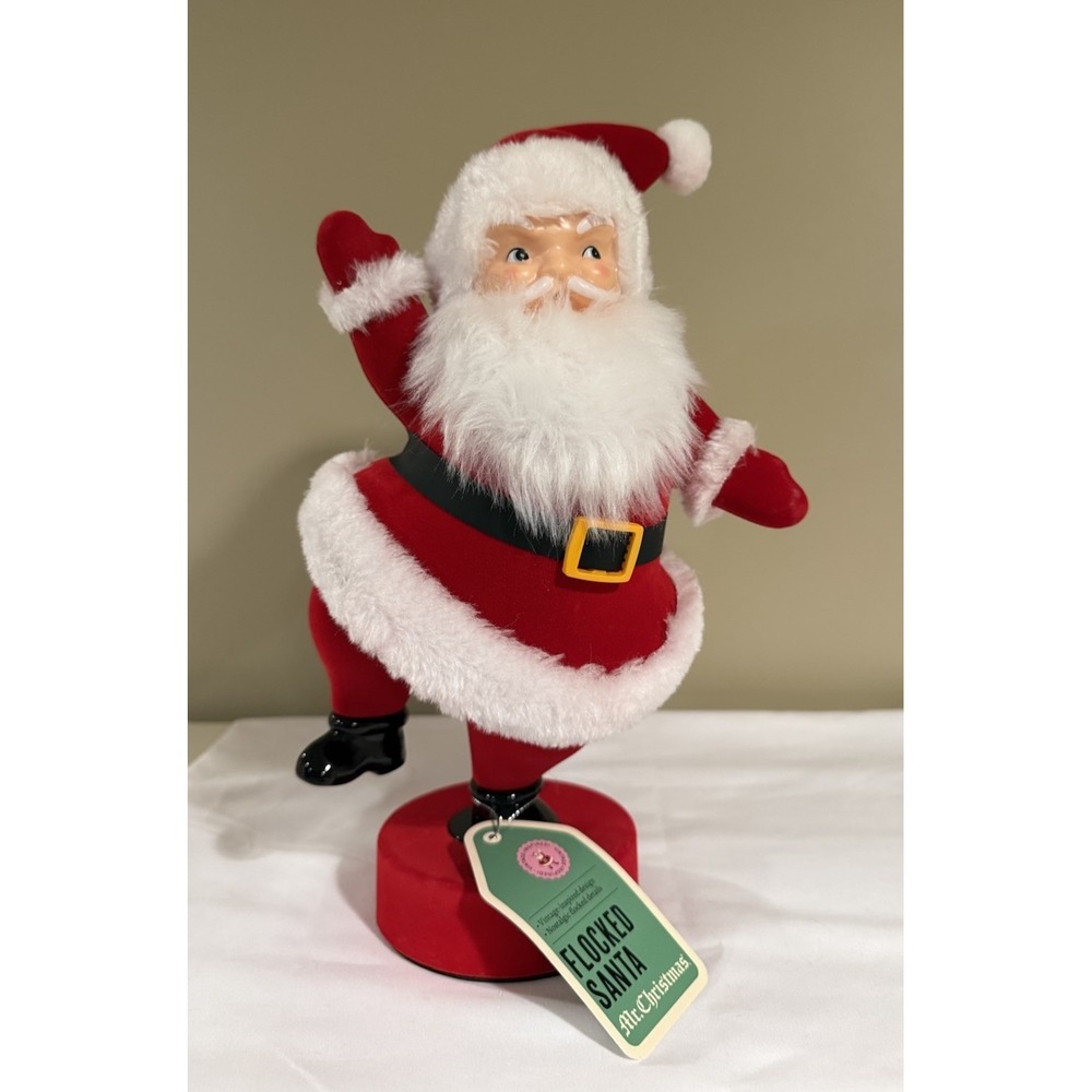 Mr Christmas Flocked Red Santa Figure 12" Retro Vintage Style Table Top Decor